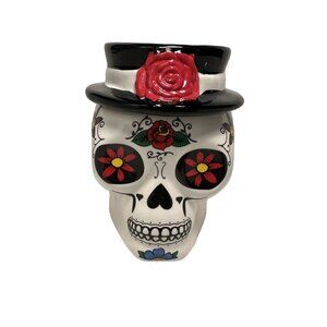 NEW white sugar skull cookie jar day of the dead